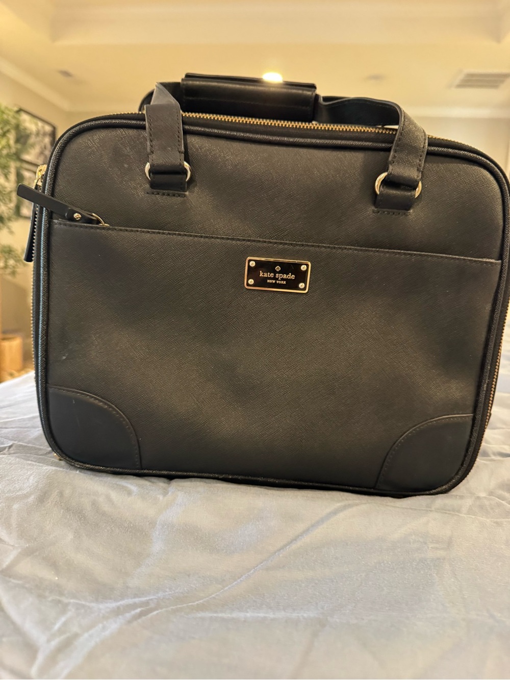 kate spade Black Leather Laptop Briefcase with Gold Plaque
